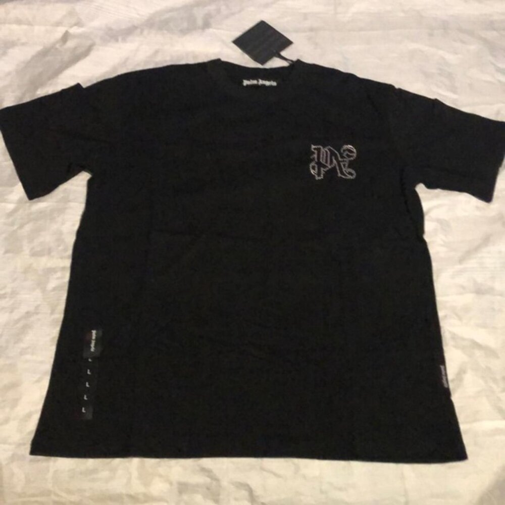 Palm Angels Black PA Logo Rhinestone Tee Men’s size Large